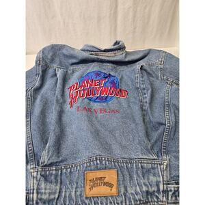 VTG Planet Hollywood Jean Jacket Denim, Las Vegas Embroidered, Size Large 1991